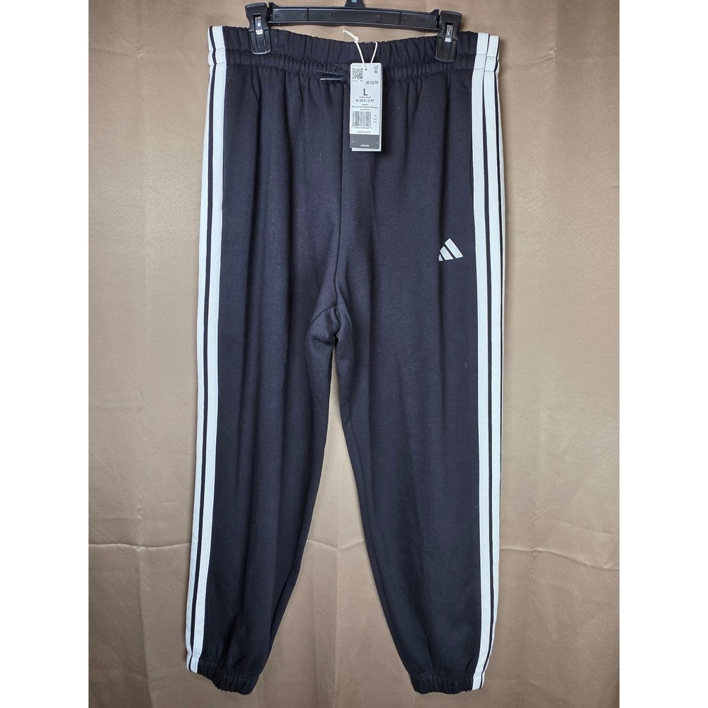 Adidas Womens Essentials 3-Stripes Fleece Jogger Pants Black White Large, NWT